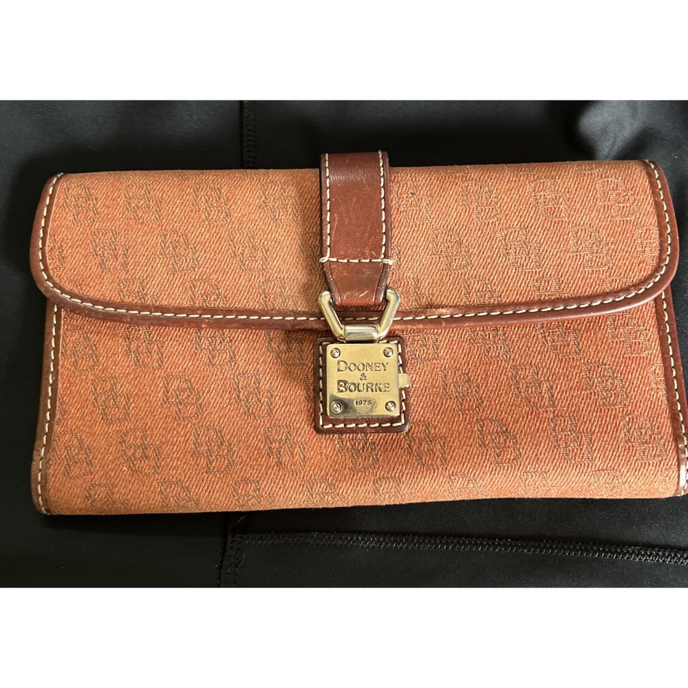 Vintage 1975 Dooney & Bourke Logo Canvas  Brown Leather Trim Wallet Checkbook